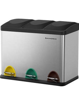 Braventa Collection Songmıcs Çöp Kutusu Çöp Kutusu Iç Kova ile 45 Litre 3 x 15L Muelltrennsysteme Pedallı Kova Paslanmaz