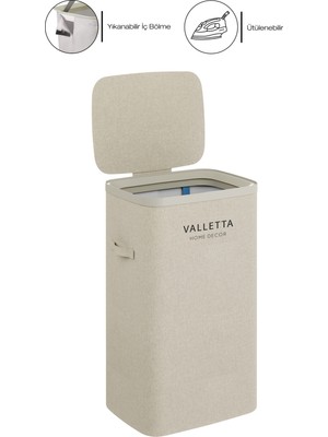 PremiumPort Katlanabilir 60L Kirli Çamaşır Sepeti, Bej Cappuccino Renkli, Pratik ve Şık