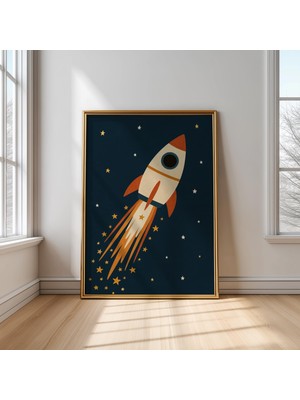 Ninastore Uzay Roketi Temalı Çocuk Odası Dekorasyonu: Retro Gezegenler Posteri (Dijital Indirme)