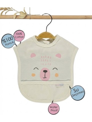Baby %100 Pamuklu Su Geçirmez Lüks Mama Önlüğü - Terletmez Cepli Önlük (Panda/kedi/ayıcık)