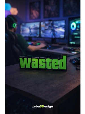 ZEBU3DESIGN Wasted Yazı Figürü Masa Dekoru | Oyuncu Odası Gaming Aksesuarı | Kırmızı | 20 cm