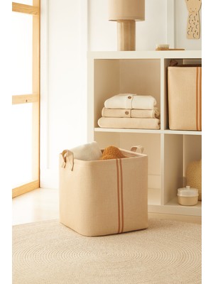 PremiumPort Katlanabilir Jüt Keten Kumaş Dolap Içi Çamaşır ve Oyuncak Organizer