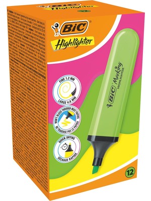 Braventa Collection Bıc Marking Flat Higlighter Fosforlu Kalem 12'li Kutu, Yeşil Fosforlu Kalem, Su Bazlı, Hızlı Kuruyan