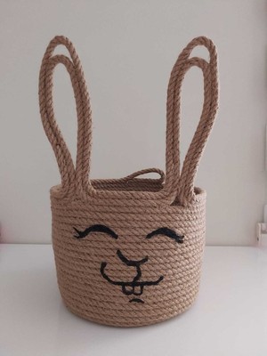 PremiumPort Hasır Sepet Tavşan Temalı Organizer, Dekorasyon ve Sunum Için 18X13 cm