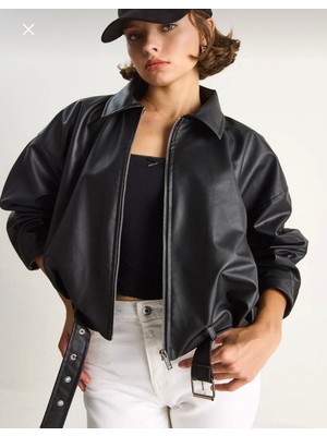 Famels Kadın Tokalı Cepli Deri Ceket