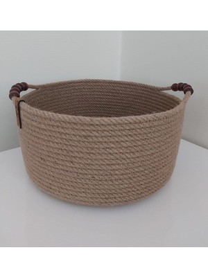 PremiumPort Şık Boncuklu Yuvarlak Hasır Sepet, Düzenleyici ve Dekoratif 25X12CM