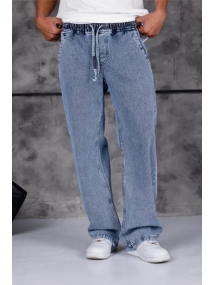 Oksit Jackson Unisex Oversize Beli Ipli ve Lastikli Denim Kot Pantolon - Baggy Jean