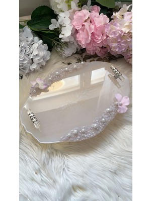 Epoksi Tepsi Lila Detaylı Nişan Tepsisi