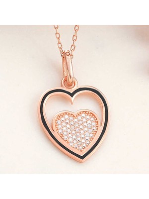 FRY 925 Ayar Gümüş Rose Kalp Kadın Kolye T8186 (770)