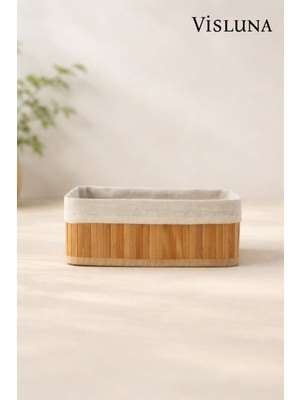 PremiumPort Doğal Bambu Hasır Sepet, Küçük Boy, 25X15X8 Cm, Şık ve Kullanışlı