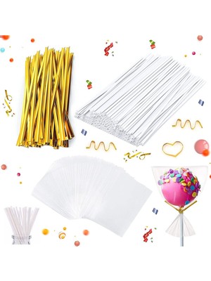 PremiumPort Şeffaf Parlak Kurabiye Jelatini Poşet, 50'li ve Gold Tel Klipsli Hediye