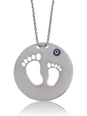 FRY 925 Ayar Gümüş Anne Bebek Ayak Izi Kadın Gümüş Kolye PT2610199 (770)