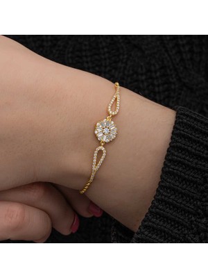 FRY 925 Ayar Gümüş Gold Baget Taşlı Kadın Bileklik T8700 (770)