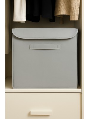 PremiumPort Gri Kumaş Kapaklı Saklama Kutusu 30X30X30, Eşyalar Için Şık ve Pratik Organizer