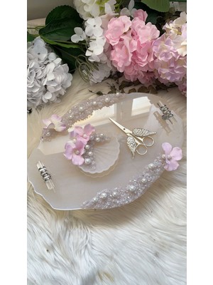 Epoksi Tepsi Lila Detaylı Nişan Tepsi Seti