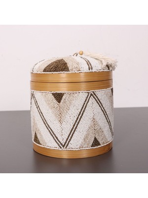 PremiumPort Bambu Saklama Kutusu, Boncuklu, L Boyut, 20X23 Cm, Şık ve Kullanışlı