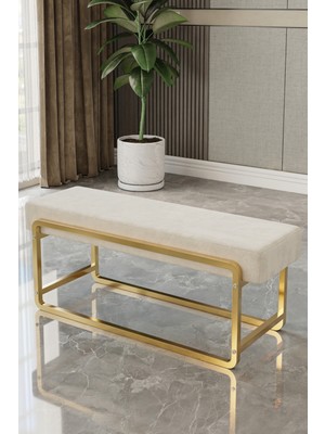 Baresmu Sora Modüler Bench – Baby Face Kumaş, Demonte, Gold Metal Ayaklı Modern Puf & Oturma Bankı