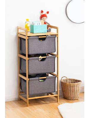 PremiumPort 3 Katlı Ahşap Bambu Çekmeceli Organizer, Çok Fonksiyonlu Sepet