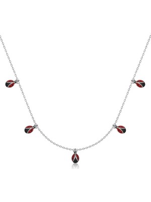 FRY 925 Ayar Gümüş Uğur Böceği Şans Kadın Kolye T8406 (770)