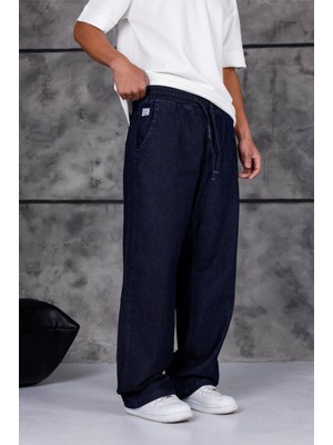 Oksit Jackson Unisex Oversize Beli Ipli ve Lastikli Denim Kot Pantolon - Baggy Jean