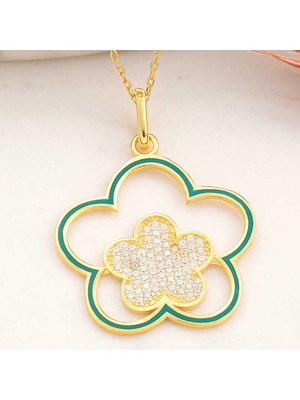 FRY 925 Ayar ​gümüş Gold Çiçek Desenli Kadın Kolye T8201 (770)