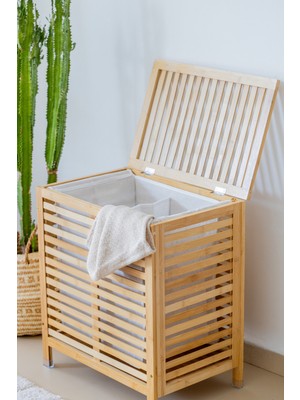 PremiumPort Bambu Kapaklı 105 Lt Çok Amaçlı Havalandırmalı Çamaşır Sepeti