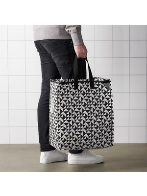 PremiumPort Pratik 47 Lt Çamaşır Çantası, Taşıma Sepeti, Siyah-Beyaz, 40X25X47 cm