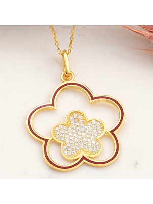 FRY ​925 Ayar Gümüş Gold Çiçek Desenli Kadın Kolye T8200 (770)