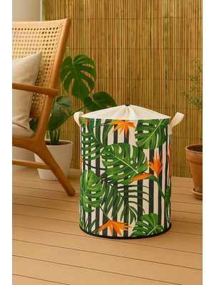 PremiumPort Katlanabilir Tropikal Yapraklı Çok Amaçlı Düzenleyici Sepet 37X40