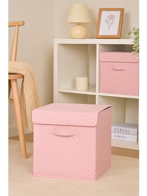 PremiumPort Katlanabilir Pembe Benekli Dolap Içi Çamaşır ve Oyuncak Saklama Kutusu
