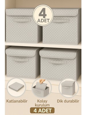 PremiumPort 4’lü Kapaklı Desenli Dolap Içi Çamaşır ve Oyuncak Saklama Kutusu