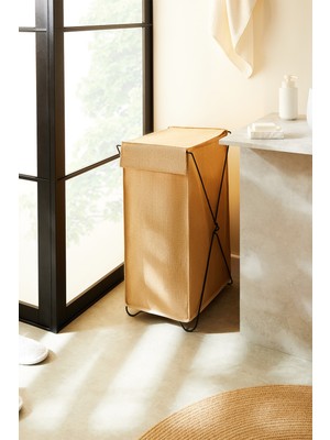 PremiumPort Katlanabilir Siyah Jüt Düzenleyici Çamaşır Sepeti 44X29.5X63 cm