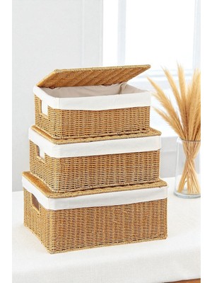 PremiumPort Set Halinde Kullanışlı 3’lü Hasır Organizer Sepeti, Şık ve Pratik Depolama