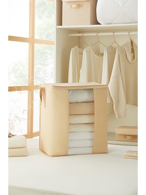 PremiumPort Pencereli Bej Balıksırtı Yastık Yorgan ve Kazak Seti 45X30X50