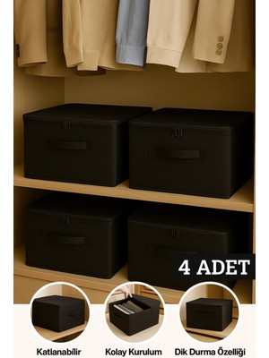 PremiumPort 4'lü Büyük Boy Siyah Hurç, Fermuarlı ve Katlanabilir Saklama Kutusu