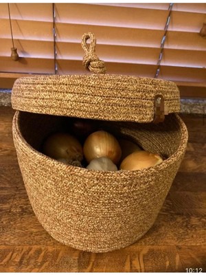 PremiumPort El Dokuma Çok Amaçlı Hasır Sepet, 25X15 Cm, Mutfak ve Banyo Organizi