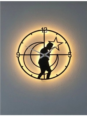 Atatürk Portreli 50 Santim Pilli Ledli Dekoratif Duvar Saati