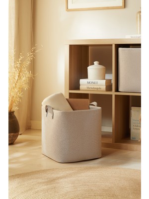 PremiumPort Bej Dokulu Katlanabilir Dolap Içi Çamaşır ve Oyuncak Organizer 30X30X30