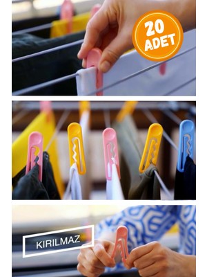 PremiumPort 20 Adet Çok Amaçlı Kırılmaz Mandal Klips Seti