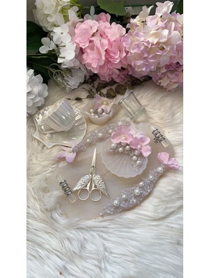 Epoksi Tepsi Lila Detaylı Nişan+Damat Tepsi Seti