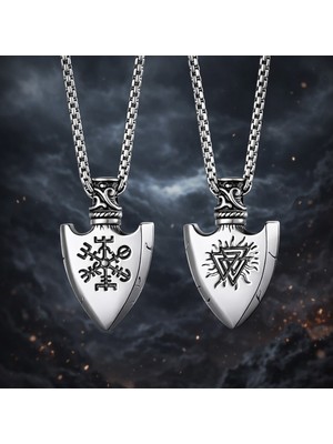Valknut Viking Ok Ucu Kolye Çift Taraflı Paslanmaz Çelik Erkek Kolye