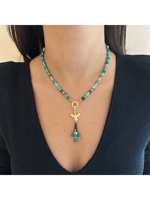 Suerte Accessories Firuze Doğal Taş Altın Aksesuar Kuş Sembol Kolye Uçlu Özel Tasarım Kadın Doğaltaş Kolye