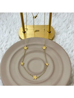 Septemmart 316L Paslanmaz Çelik Gold Renk Minimalist Sıralı Yıldız Figürlü Kolye