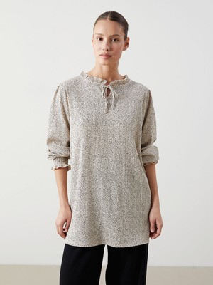 Lc Waikiki Yeni Sezon Bağlamalı Yaka Desenli Kadın Bluz