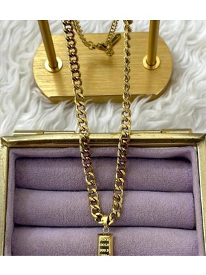 Septemmart Gold Renk Külçe Altın Figürlü Gurmet Zincir Kolye