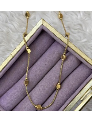 Septemmart Lüks Gold Renk Italyan Yılan Zincir Geometrik Figürlü Kolye Kararmaz Paslanmaz Çelik Kadın Kolye
