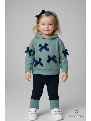 Babyden's Kız Bebek 2’li Alt Üst Taytlı Takım, Pamuklu, Kapüşonlu ,Fiyonk Detaylı ,Günlük, Çocuk Takımı