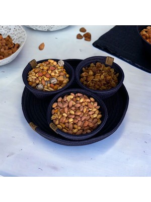 PremiumPort 3'lü Sunum Çerez Takımı, Jüt Hasır Tepsili, Şık ve Fonksiyonel Set