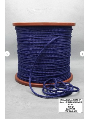 Be Beauty 50 mt 8 mm Kalınlığında 8 iplik Bükümlü Lacivert Renk Çok Sağlam Hamak Salıncak Örgü ipi (800 Gr)