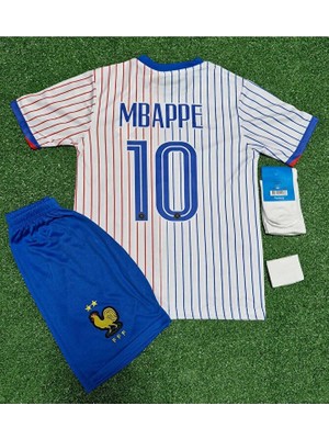 Fransa Euro 2024 Kylian Mbappe Çocuk Forması 4'lü Set (White))